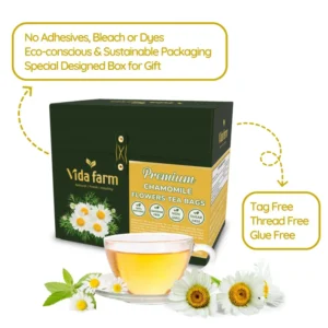 VIDA FARM 100 Chamomile Tea Bags, Natural Chamomile Flowers Tea Bags, Dried Chamomile Herbal Tea, Dried Chamomile Flowers Tea, Sugar Free, Caffeine Free, Gluten Free