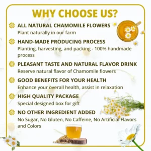 VIDA FARM 100 Chamomile Tea Bags, Natural Chamomile Flowers Tea Bags, Dried Chamomile Herbal Tea, Dried Chamomile Flowers Tea, Sugar Free, Caffeine Free, Gluten Free