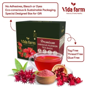 VIDA FARM 100 Hibiscus Tea Bags, Natural Dried Hibiscus Tea Bags, Hibiscus Sabdariffa Tea Bags, Tea Jamaica Roselle Tea Hibiscus, Te De Jamaica Red Hibiscus Tea, No Sugar, No Caffeine, No Gluten