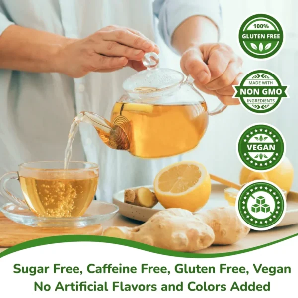VIDA FARM 100 Lemon Ginger Tea Bags, 100% Natural Ingredients - Warming & Spicy Blend, Caffeine Free, Sugar Free, Non-GMO, Lemon & Ginger Herbal Tea Beverage
