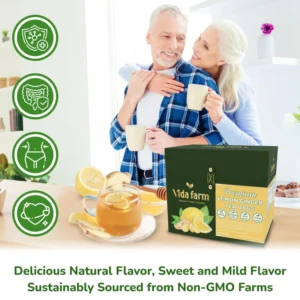 VIDA FARM 100 Lemon Ginger Tea Bags, 100% Natural Ingredients - Warming & Spicy Blend, Caffeine Free, Sugar Free, Non-GMO, Lemon & Ginger Herbal Tea Beverage