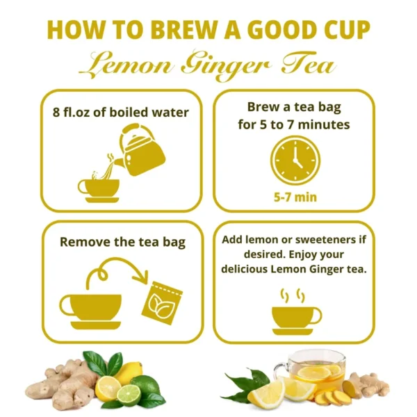 VIDA FARM 100 Lemon Ginger Tea Bags, 100% Natural Ingredients - Warming & Spicy Blend, Caffeine Free, Sugar Free, Non-GMO, Lemon & Ginger Herbal Tea Beverage