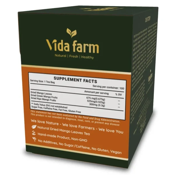 VIDA FARM 100 Mango Leaf Tea Bags, Natural Mango Leaves Herbal Tea, Mango Dried Leaves Tea, No Sugar, No Caffeine, No Gluten