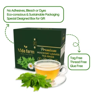 VIDA FARM 100 Mugwort Tea Bags, Natural Mugwort Leaves Tea Bags, Dried Mugwort Herbal Tea, Mugwort Leaf Tea, No Sugar, No Caffeine, No Gluten