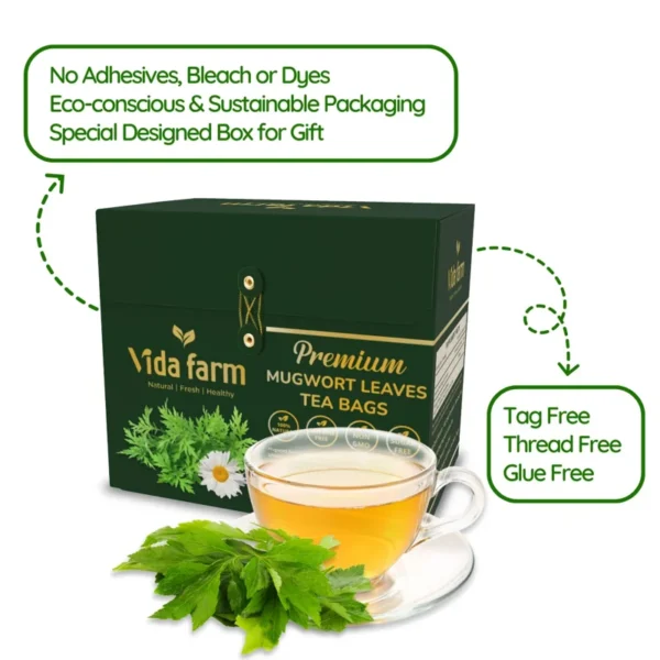 VIDA FARM 100 Mugwort Tea Bags, Natural Mugwort Leaves Tea Bags, Dried Mugwort Herbal Tea, Mugwort Leaf Tea, No Sugar, No Caffeine, No Gluten