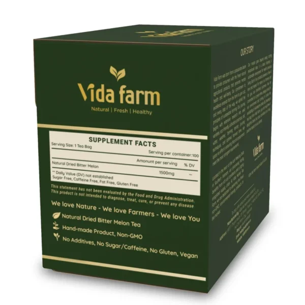 VIDA FARM 100 Premium Bitter Melon Tea Bags, Zero Sugar Tea, Handpicked, 100% Pure and Natural Dried Bitter Melon, Non-GMO, No Caffeine, Gluten-Free, Vegan