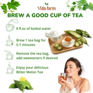VIDA FARM 100 Premium Bitter Melon Tea Bags, Zero Sugar Tea, Handpicked, 100% Pure and Natural Dried Bitter Melon, Non-GMO, No Caffeine, Gluten-Free, Vegan