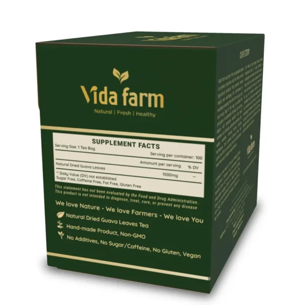 VIDA FARM 100 Premium Guava Leaf Tea Bags, Zero Sugar Tea, Handpicked, 100% Pure and Natural Guava Leaves, Dried Guava Leaves Tea, Non-GMO, No Caffeine, Gluten-Free, Vegan