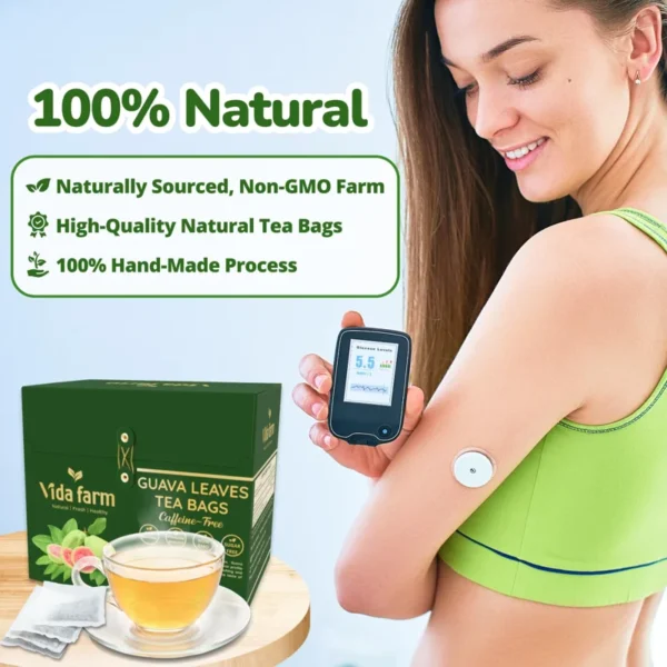VIDA FARM 100 Premium Guava Leaf Tea Bags, Zero Sugar Tea, Handpicked, 100% Pure and Natural Guava Leaves, Dried Guava Leaves Tea, Non-GMO, No Caffeine, Gluten-Free, Vegan