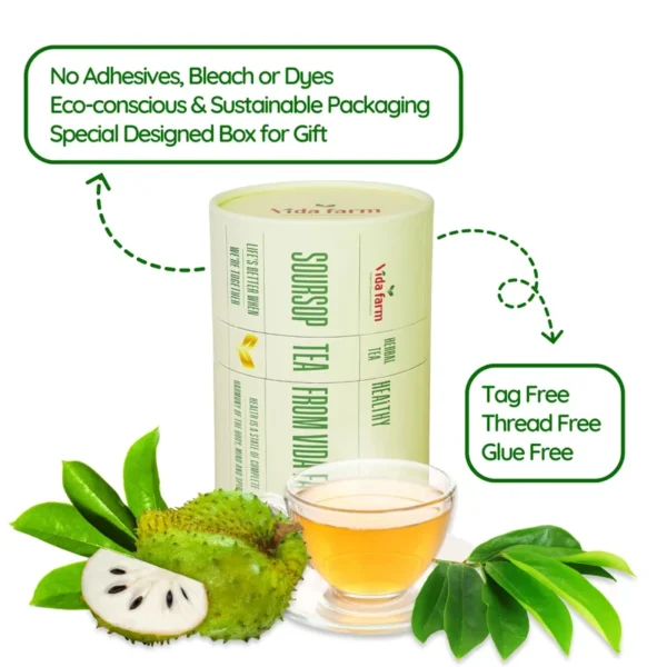 VIDA FARM 100 Soursop Leaves Tea Bags, 100% Natural Soursop Graviola Leaf Tea Bags, Dried Soursop Guanabana Leaves Herbal Tea Bags, Soursop Leaf Tea, No Sugar, No Caffeine, Vegan