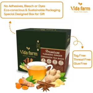 VIDA FARM 100 Turmeric Ginger Cinnamon Tea Bags, Golden Spice Special Blend, 100% Pure and Natural Dried Turmeric Ginger Cinnamon Mix, Non-GMO, No Sugar, No Caffeine, Gluten-Free, Vegan