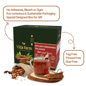 VIDA FARM 125 Cinnamon Tea Bags, 100% Natural Ceylon Cinnamon Tea Bags, Cinnamon Herbal Tea, Cinnamon Tea, No Additives, No Caffeine, No Sugar