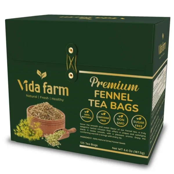 VIDA FARM 125 Fennel Tea Bags, 100% Natural Fennel Tea Bags, Natural Dried Fennel Herbal Tea Bags, Fennel Seed Tea Bags, No Sugar, No Caffeine, Vegan