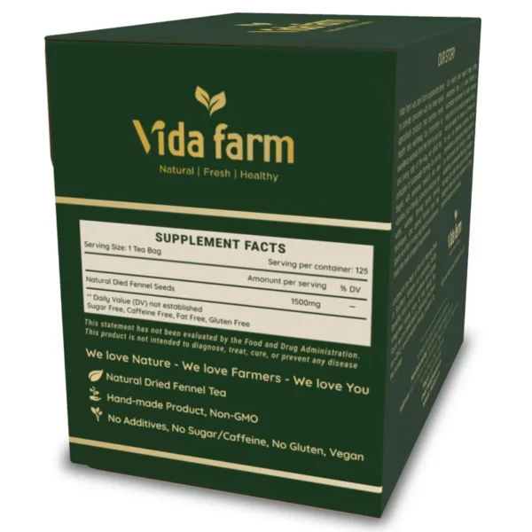 VIDA FARM 125 Fennel Tea Bags, 100% Natural Fennel Tea Bags, Natural Dried Fennel Herbal Tea Bags, Fennel Seed Tea Bags, No Sugar, No Caffeine, Vegan