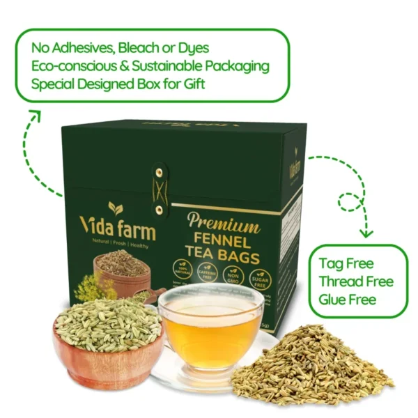 VIDA FARM 125 Fennel Tea Bags, 100% Natural Fennel Tea Bags, Natural Dried Fennel Herbal Tea Bags, Fennel Seed Tea Bags, No Sugar, No Caffeine, Vegan