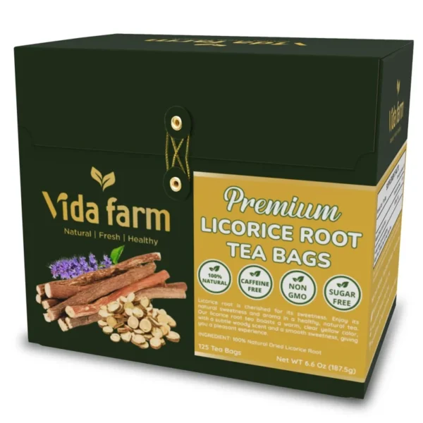 VIDA FARM 125 Licorice Root Tea Bags, 100% Natural Licorice Tea Bags, Natural Sweet Dried Licorice Herbal Tea Bags, Licorice Root Tea, No Sugar, No Caffeine, Vegan