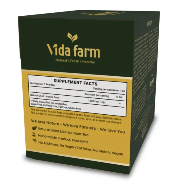 VIDA FARM 125 Licorice Root Tea Bags, 100% Natural Licorice Tea Bags, Natural Sweet Dried Licorice Herbal Tea Bags, Licorice Root Tea, No Sugar, No Caffeine, Vegan