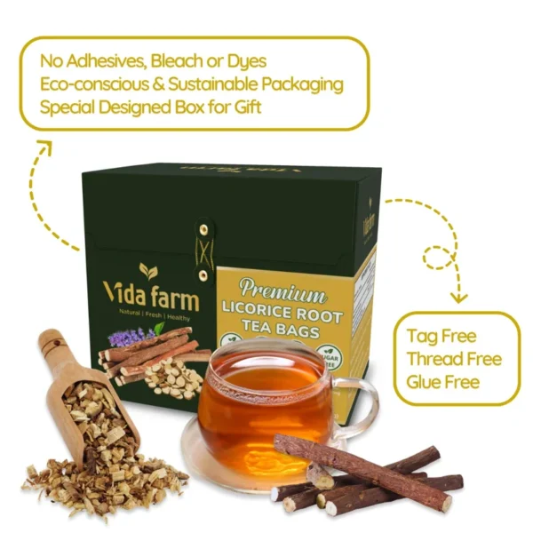 VIDA FARM 125 Licorice Root Tea Bags, 100% Natural Licorice Tea Bags, Natural Sweet Dried Licorice Herbal Tea Bags, Licorice Root Tea, No Sugar, No Caffeine, Vegan