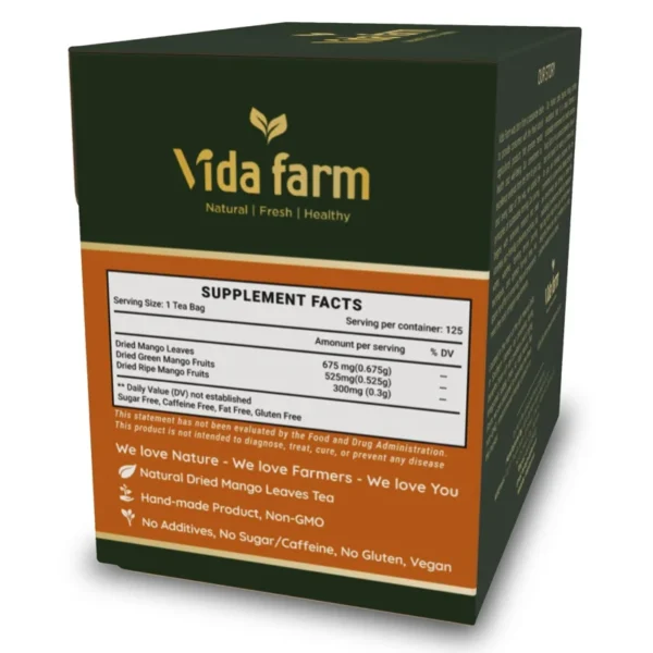 VIDA FARM 125 Mango Tea Bags, 100% Natural Mango Leaf Tea Bags, Dried Mango Leaves Herbal Tea Bags, Mango Leaves Tea, No Sugar, No Caffeine, Vegan