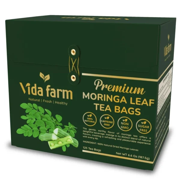 VIDA FARM 125 Moringa Tea Bags, 100% Natural Moringa Leaf Tea Bags, Dried Moringa Tea, Moringa Herbal Tea, No Caffeine, No Sugar, No Gluten, Vegan
