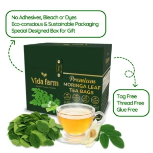 VIDA FARM 125 Moringa Tea Bags, 100% Natural Moringa Leaf Tea Bags, Dried Moringa Tea, Moringa Herbal Tea, No Caffeine, No Sugar, No Gluten, Vegan