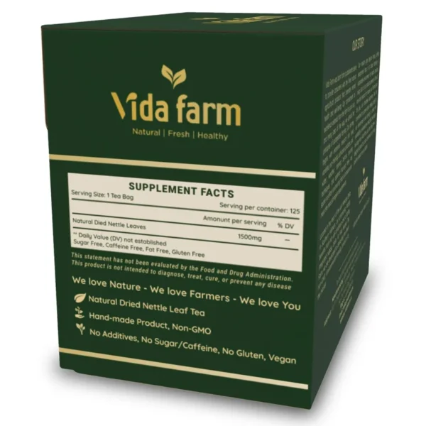 VIDA FARM 125 Nettle Tea Bags, 100% Natural Nettle Leaf Tea, Dried Stinging Nettle Tea, Stinging Nettle Leaf Herbal Tea, No Caffeine, No Sugar, No Gluten, Vegan