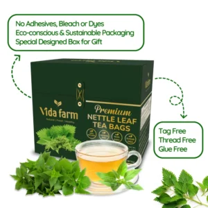 VIDA FARM 125 Nettle Tea Bags, 100% Natural Nettle Leaf Tea, Dried Stinging Nettle Tea, Stinging Nettle Leaf Herbal Tea, No Caffeine, No Sugar, No Gluten, Vegan