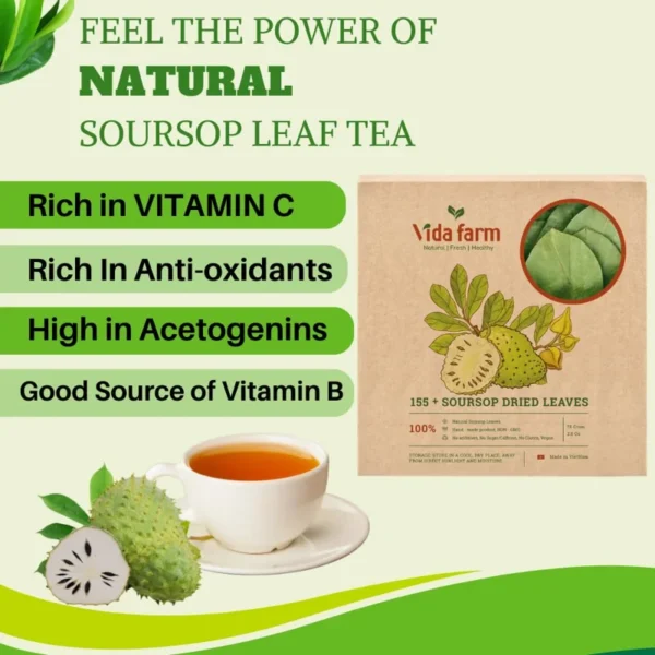 VIDA FARM 155+ Premium Dried Soursop Leaves Tea, 100% Natural Whole Dried Graviola Leaves, Hojas de Guanabana Para Te Soursop Guanabana Leaves, Soursop Tea Leaves, Soursop Leaf Herbal Tea