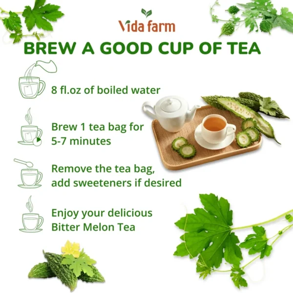 VIDA FARM 50 Bitter Melon Tea Bags, Natural Herbal Tea Dried Bitter Melon Tea Bags, Bitter Melon Herbal Tea Bags, Bitter Melon Fruit Tea Bags