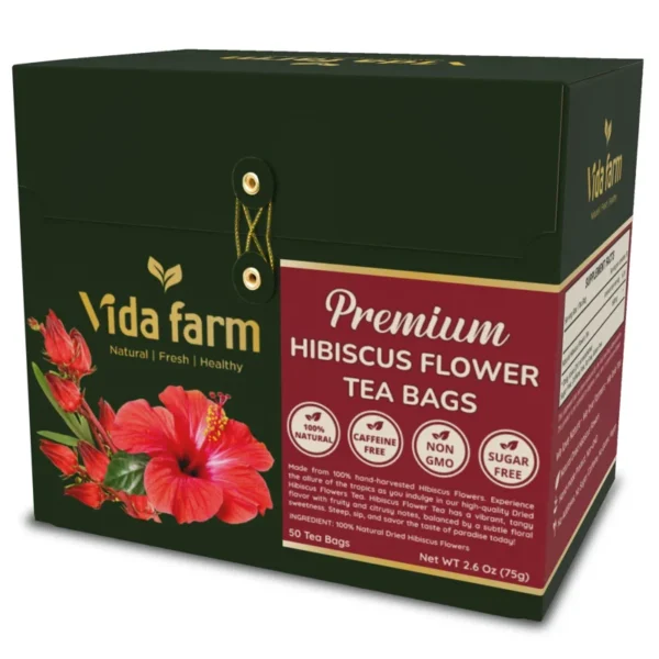 VIDA FARM 50 Hibiscus Tea Bags, Natural Dried Hibiscus Flowers Tea Bags, Roselle Hibiscus Tea Bags, Sorrel Tea Jamaica Roselle Tea Hibiscus, Te De Jamaica Red Hibiscus Tea, No Sugar, No Caffeine
