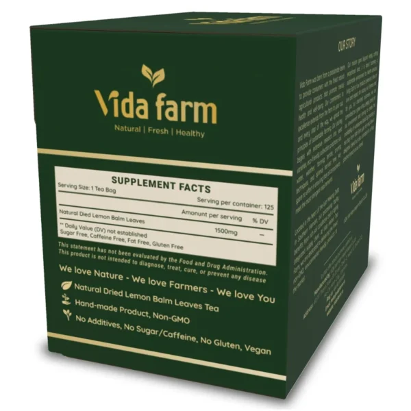 VIDA FARM Lemon Balm Tea Bags, 125 Herbal Tea Bags, 100% Natural Dried Lemon Balm Herbal Tea, Lemon Balm Leaf Tea Bag, Caffeine Free, Sugar Free, Citrus Flavor