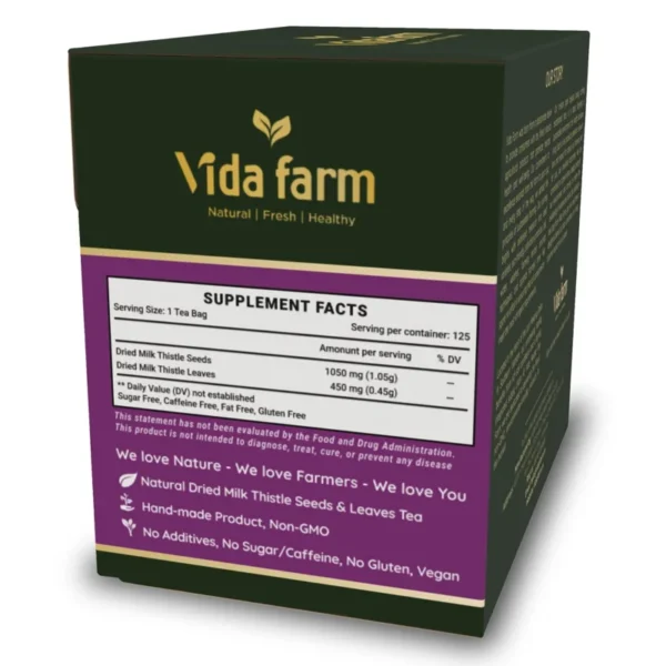 VIDA FARM Milk Thistle Tea Bags, 125 Tea Bags, 100% Natural Milk Thistle Seeds and Leaves, Dried Milk Thistle Seeds Leaves Herbal Tea, Sugar Free, Caffeine Free