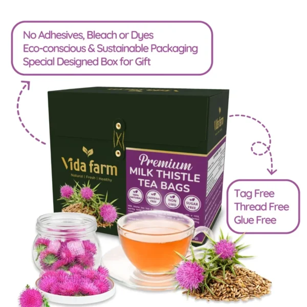 VIDA FARM Milk Thistle Tea Bags, 125 Tea Bags, 100% Natural Milk Thistle Seeds and Leaves, Dried Milk Thistle Seeds Leaves Herbal Tea, Sugar Free, Caffeine Free