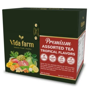VIDA FARM Premium Assorted Tea Bags - 4 Unique Tropical Flavors, 16 Natural Ingredients, 100 Count, Caffeine-Free, Sugar-Free, Non-GMO - Enjoy Hot or Iced
