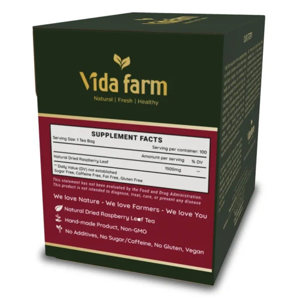 VIDA FARM Red Raspberry Leaf Tea Bags, 100 Count, Sugar Free, Caffeine Free - 100% Natural Raspberry Leaves, Non-GMO, Raspberry Herbal Tea Bags