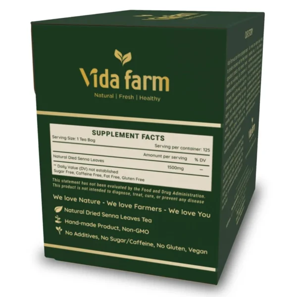 VIDA FARM Senna Tea Bags, 125 Tea Bags Senna Leaf Herbal Tea, 100% Natural Dried Senna Leaves Tea, Mild Taste, Caffeine Free, Sugar Free