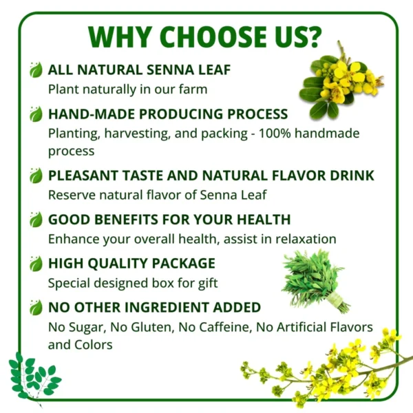 VIDA FARM Senna Tea Bags, 125 Tea Bags Senna Leaf Herbal Tea, 100% Natural Dried Senna Leaves Tea, Mild Taste, Caffeine Free, Sugar Free