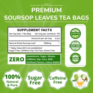 VIDA FARM Soursop Tea Bags, 155 Count, 100% Natural Pure Soursop Leaves, Decaffeinated, Vegan, Gluten-Free